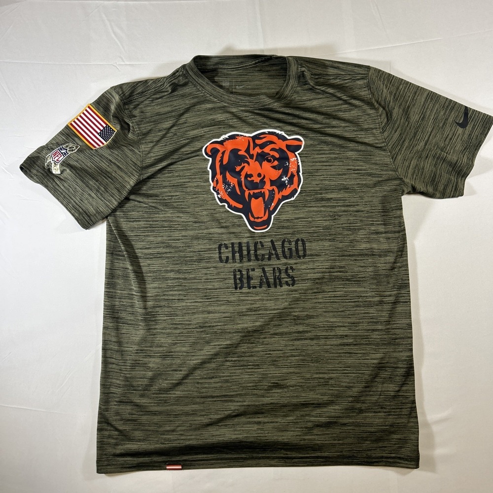 Nike Chicago Bears Shirt Mens Medium Green Space Dye Dri-Fit Salute To Service